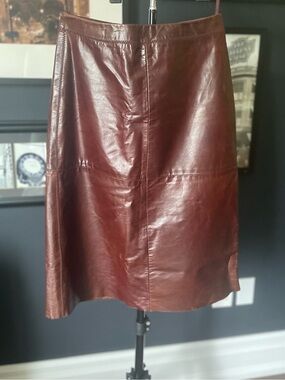 GAP Women's Leather Midi Skirt in Burgundy Brown